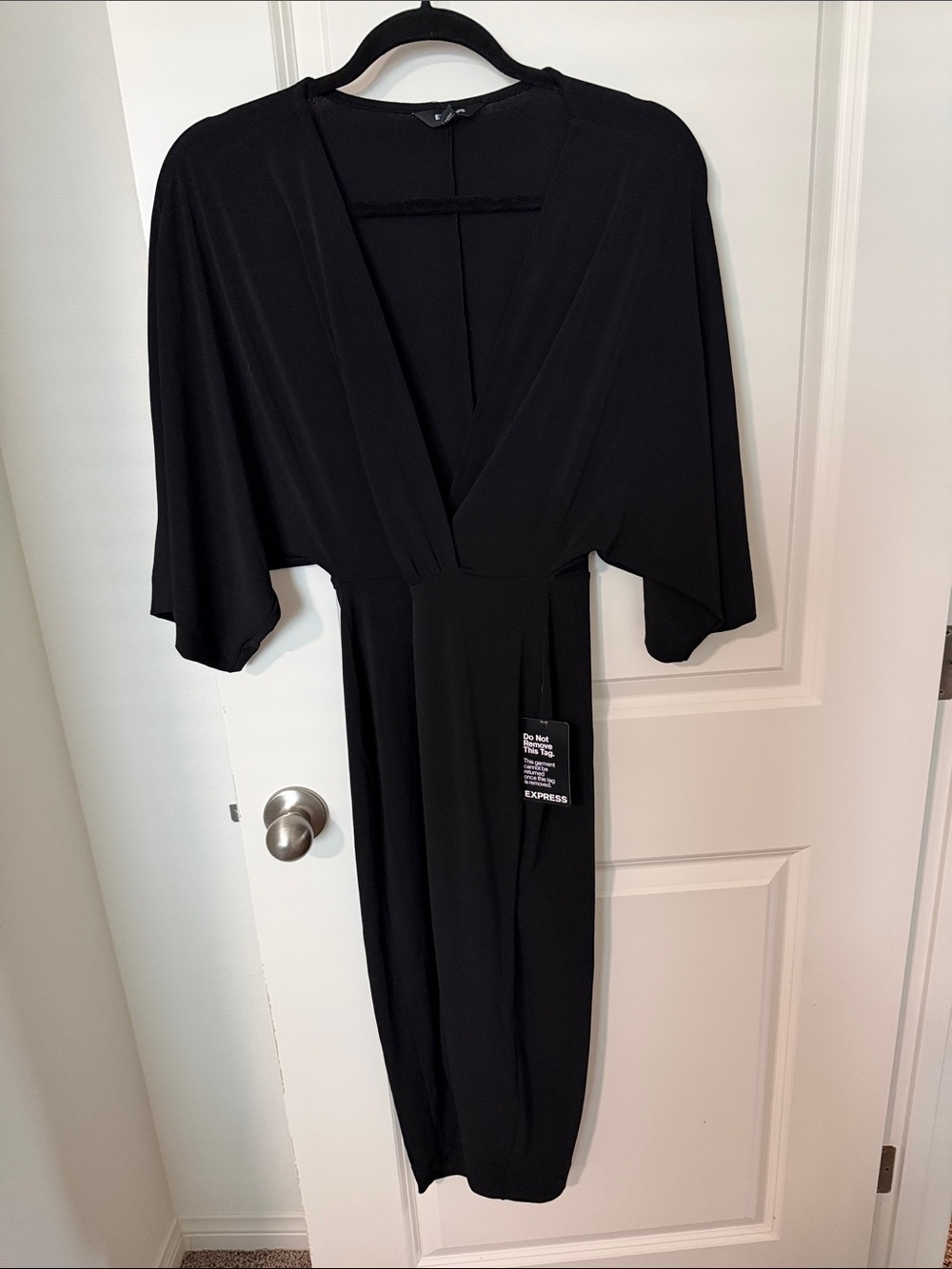 Express Black Faux Wrap Midi with Kimono Sleeves - Black